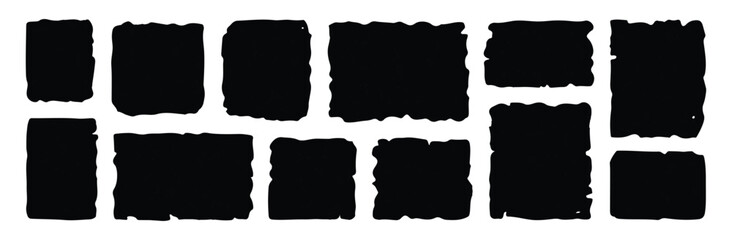 Torn paper frames with jagged edges. Ripped cutots for collage, weathered and distressed style. Vector illustration of rough shapes as retro design templates.