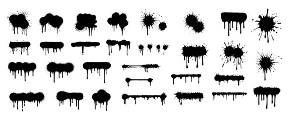 Mega Set of spray paint banner. Spray paint abstract lines & drips. Vector illustration. Isolated on white background.