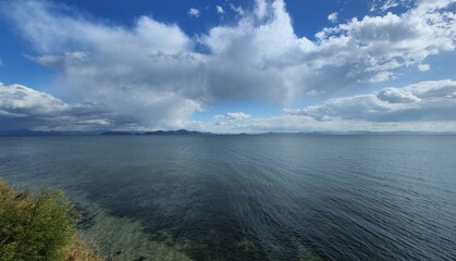 lake biwa panorama view wide angle sunny day
