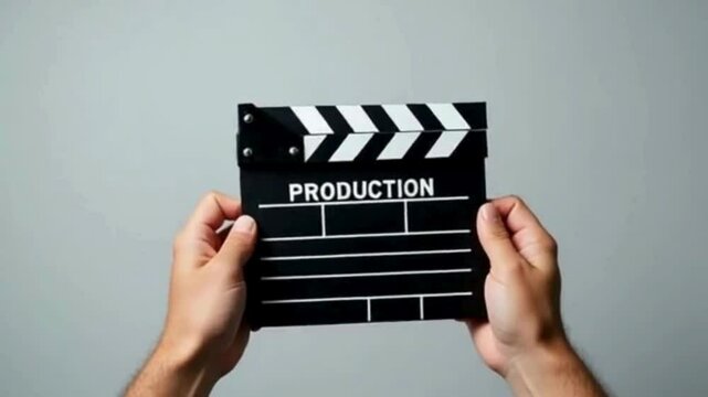 hand holding movie clapper board