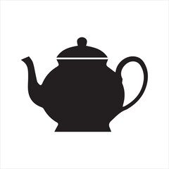 Teapot silhouette icon. Classic black vector graphic of a kettle for tea time, breakfast, or kitchen themes. Isolated vintage pot illustration