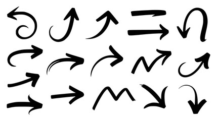 Collection hand drawn arrows. Set simple arrows isolated on white background. Arrow mark icons. Arrow paint