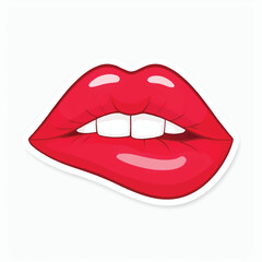 Obraz premium Glossy Red Lips Cartoon Vector Illustration on White Background