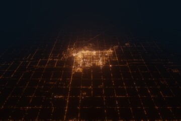 Aerial view on GrandForks (USA) from west. Satellite view on modern city at night