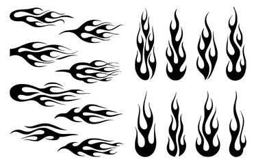 Set of Black Hot Rod Flames and Tribal Fire Design Elements Vector Collection
