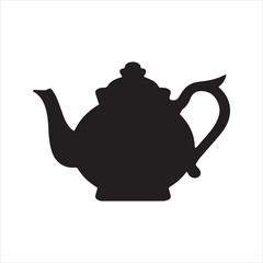 Teapot silhouette icon. Classic black vector graphic of a kettle for tea time, breakfast, or kitchen themes. Isolated vintage pot illustration