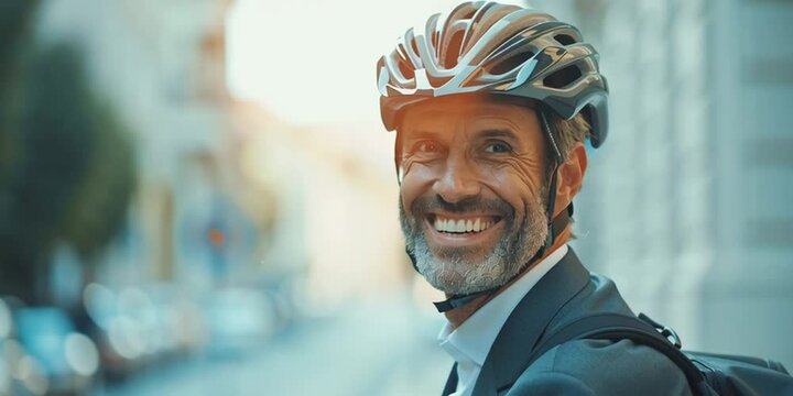 Mann f&auml;hrt mit dem Rad zur Arbeit