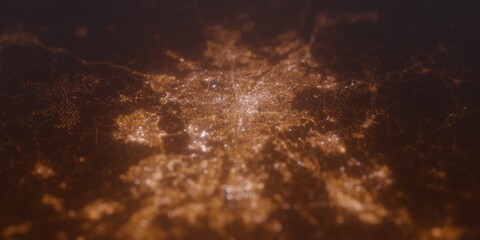 Street lights map of Glasgow (UK) with tilt-shift effect, view from east. Imitation of macro shot...