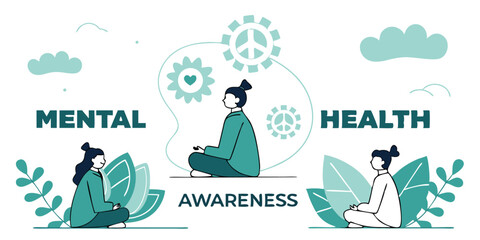 Obraz premium Mental Health Awareness Illustration – Mindfulness, Peace, and Wellness Concept