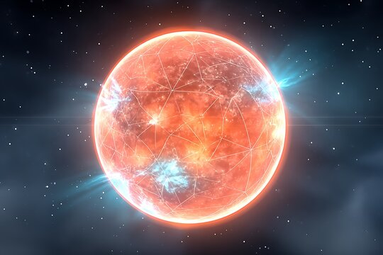 Fiery digital globe in space