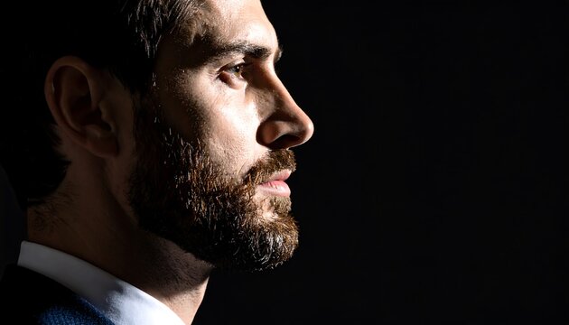 Bearded Man in Suit with Dramatic Lighting Side Profile