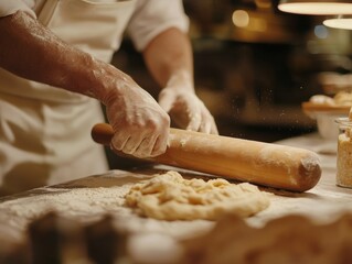 Male chef preparing food on wooden counter