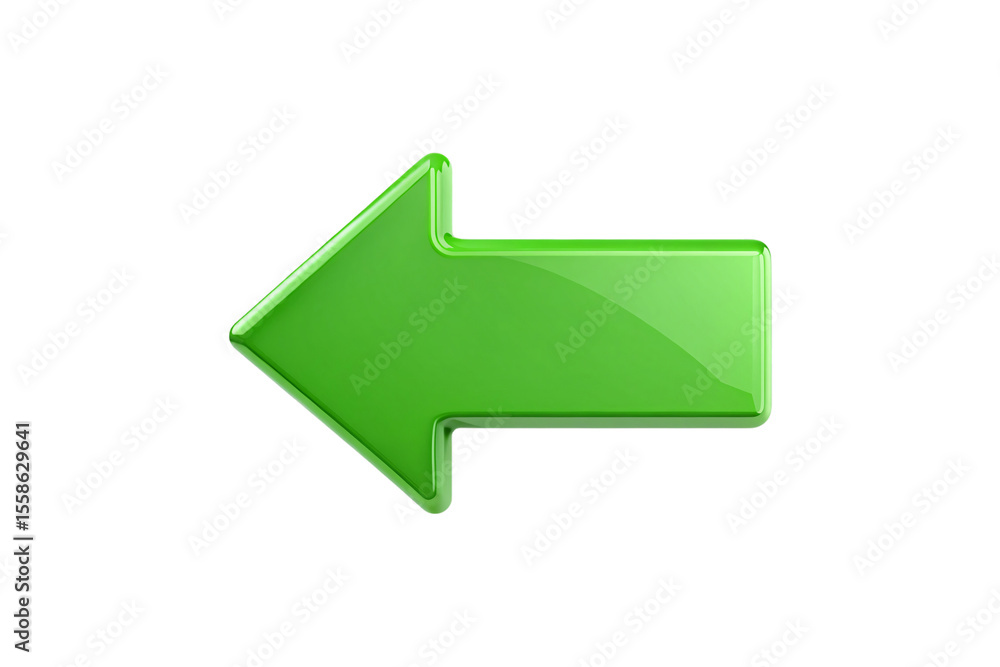 Aufkleber green glossy left-pointing arrow icon with three-dimensional design for website navigation and inter