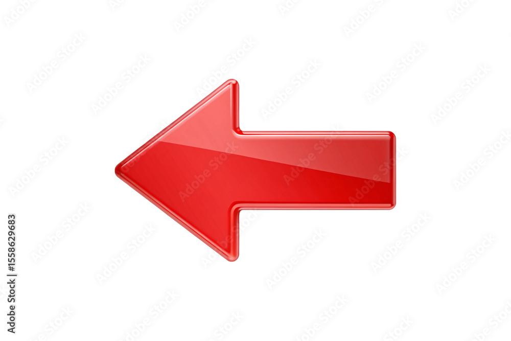 Aufkleber three-dimensional red arrow pointing left with glossy finish and curved design for back navigation b