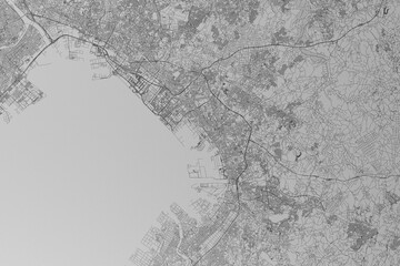 Fototapeta premium Map of the streets of Chiba (Japan) made with black lines on grey paper. Top view. 3d render, illustration