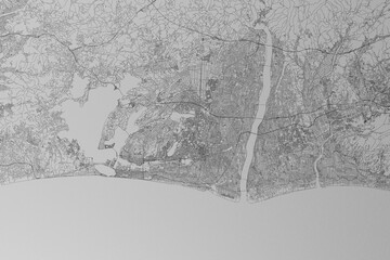 Fototapeta premium Map of the streets of Hamamatsu (Japan) made with black lines on grey paper. Top view. 3d render, illustration