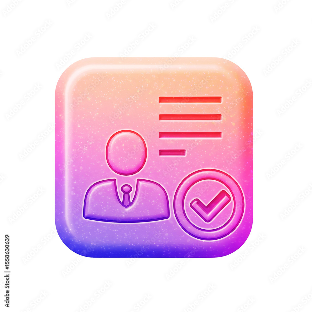 Poster business icon with user profile and checkmark symbolizing approval