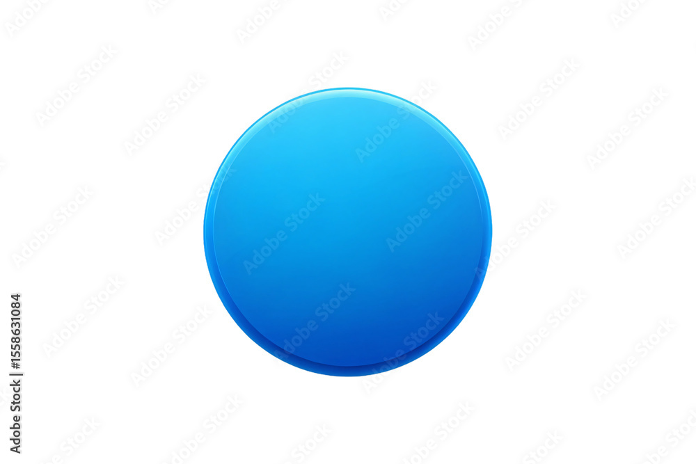 Poster bright blue circular button with glass-like surface and subtle shadow for contemporary web design, i