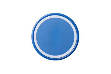 Blue circular button with white border and raised appearance for user interface, isolated on a transparent background