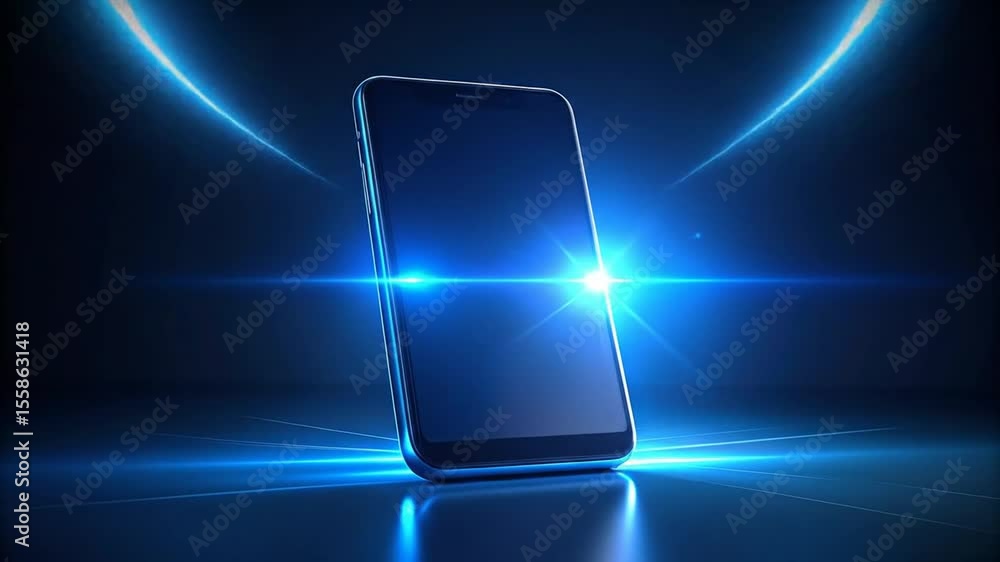 Poster sleek smartphone display: a dynamic showcase of mobile technology with neon lighting