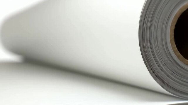Unrolled white paper roll with a clean surface and a visible core, on a bright background