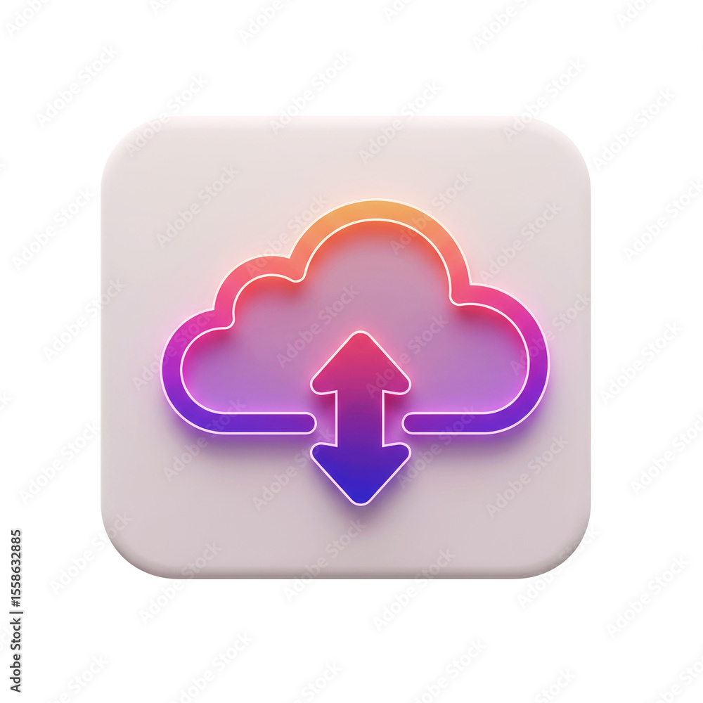 Poster cloud storage icon with download and upload arrows in colorful design
