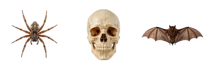 Obraz premium Spider, skull, and bat arranged for Halloween decorations 