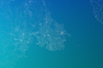 Map of the streets of Victoria (Canada) made with white lines on greenish blue gradient background. 3d render, illustration