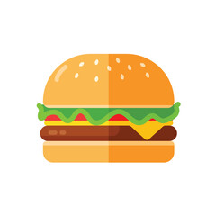 flat design style burger illustration. meat burger with cheese. burger icon. burger logo. junk food. unhealthy food