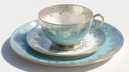 Vintage teacup and saucer set antique china porcelain tea party decor collectible elegant tableware turquoise gold