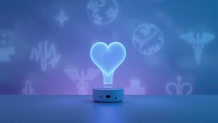 Neon heart. Iot healthcare IoMT Ai girlfriend waifu boyfriend healthtech Cynerio gosund Nomi Giftee SD-WAN Blue light. Futuristic mood. Medical symbols. concept. Technology background. Innovation des
