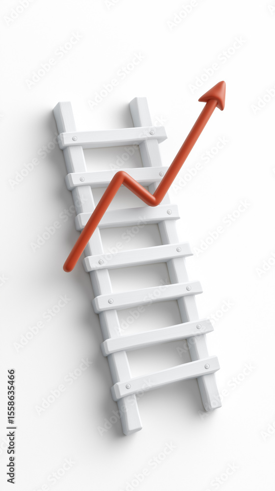 Poster white ladder with a red upward arrow indicates growth and improvement. clean and minimalistic settin