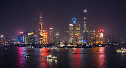 Obraz premium hong kong harbor at night