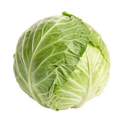 Obraz premium A single fresh green cabbage head with layered leaves, a healthy vegetable isolated on a transparent background png