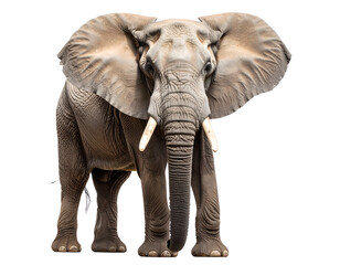 Front-Facing African Elephant with Raised Trunk, Transparent PNG