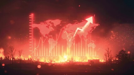 Dramatic visualization of global warming with rising temperatures illustrated by a graph overlay - Powered by Adobe