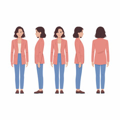 Obraz premium Woman fashion model poses in different angles wearing blazer and jeans illustration style guide