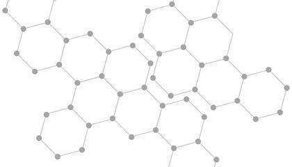Hexagons pattern on gray background. Genetic research, molecular structure. Chemical engineering. Concept of innovation technology. Used for design healthcare, science and medicine background