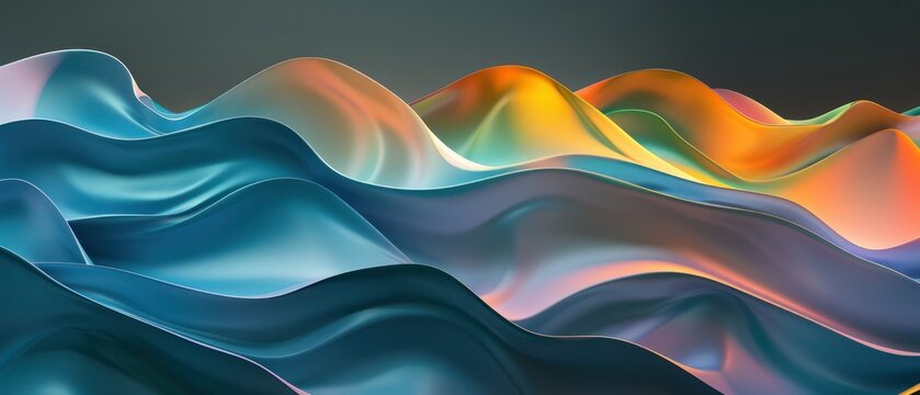 Abstract wavy shape color gradient smooth curves fluid lines flowing forms gradient background high resolution high detail octane render volumetric light bright colors vibrant colors.