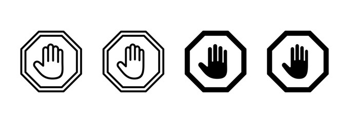 Stop icon vector. stop road sign. hand stop sign and symbol. Do not enter stop red sign with hand