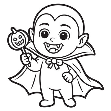 cute vampire holding pumpkin lollipop clip art preview