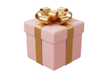 Isolated Pink Gift Box with Golden Ribbon Elegance