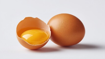 Two eggs with one of them cracked open