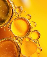 The image is a close up of a yellow liquid with many bubbles