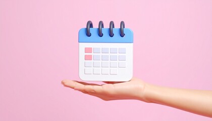 3D calendar icon floating above hand