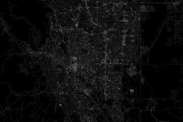 Stylized map of the streets of Colorado Springs (Colorado, USA) made with white lines on black background. Top view. 3d render, illustration