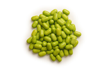 Sweet multicolored candies isolated on white background.