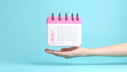 3D calendar icon floating above hand