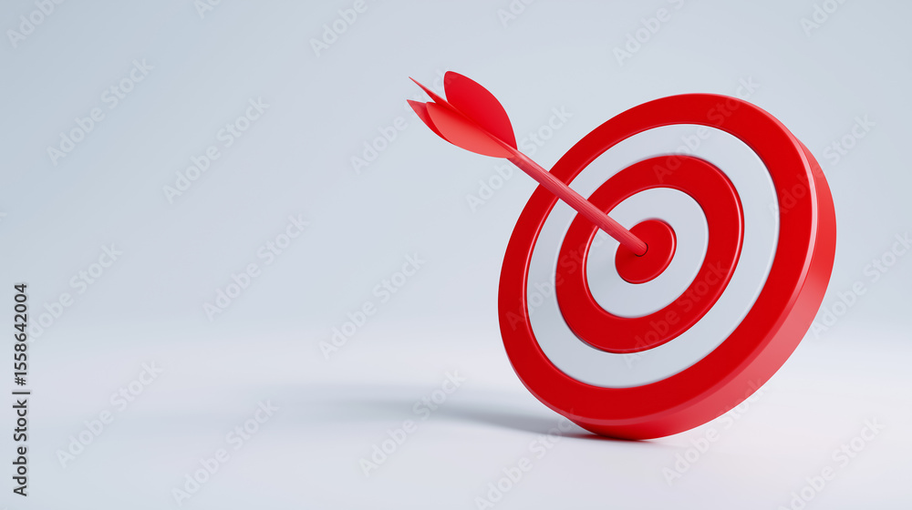 Poster red bullseye target with arrow positioned at center, representing clear focus on objectives. minimal
