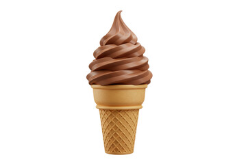 Isolated Decadent Swirl of Chocolate Soft Serve Ice Cream Cone